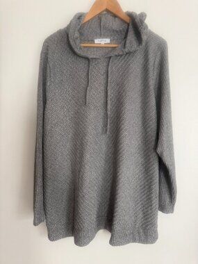 My Style Woman Gray Long Sleeve Hooded Pullover Top Plus Size 3X